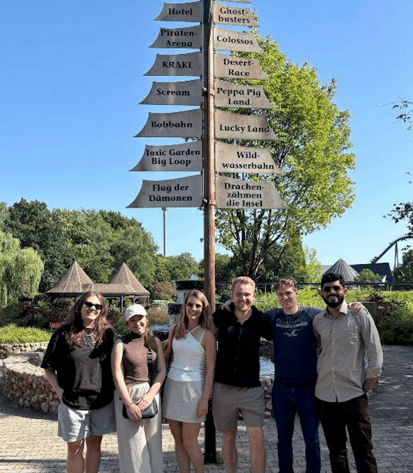 TkTurners team at the Heide Park signpost.